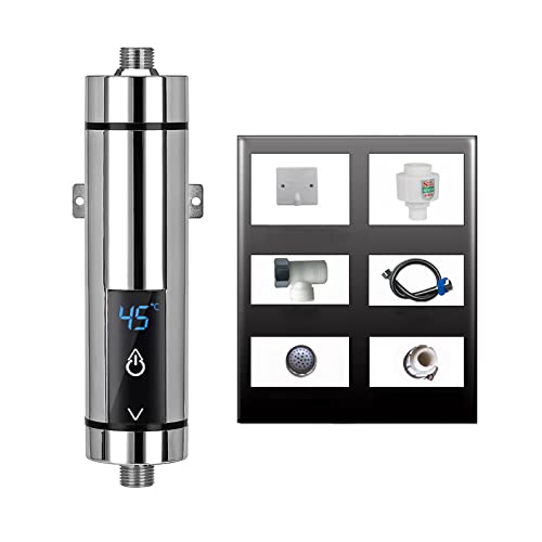 Tankless Durchlauferhitzer Elektrisch,CEIEVER Tankless Shower Warmwasserbereiter mit LED-Anzeige 220V 5500W Sofortiger elektrischer Durchlauferhitzer für die Dusche im Badezimmer (Silber-5500W)