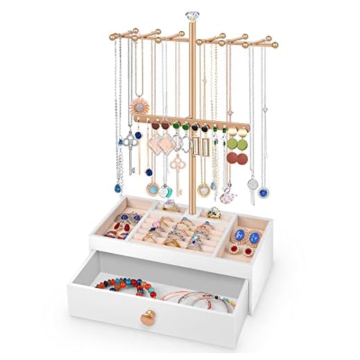 MEKO Expositor de Joyas 2 en 1 con Cajón, Porta Pendientes Porta Collares, Joyero para Collares, Anillos, Pulseras, Pendientes, Relojes, Regalo para Mujer