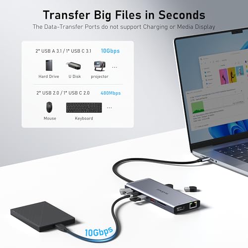 Image of USB C Laptop Docking Station Dual Monitor with 2 HDMI+DP for Dell /HP Laptop