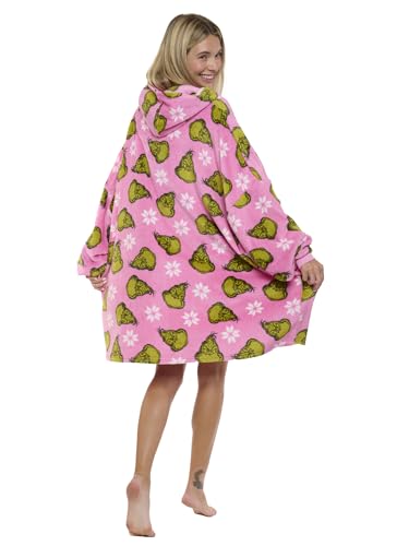 Grinch Stole Christmas Cobertor feminino de pelúcia grande com capuz vestível Dr. Seuss, rosa, P-M