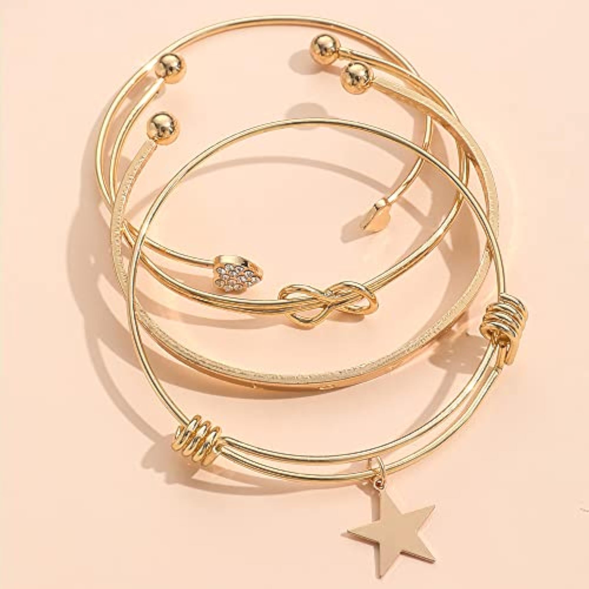 Multilayer Crystal Heart Bangle Bracelet