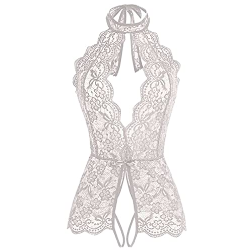 Women Lace Bodysuit Deep V Teddy Snap Crotch Cut Out One Piece Lingerie - Image 5