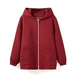 Pegsmio Chaqueta con cremallera para mujer con capucha para otoño, granate, XXL