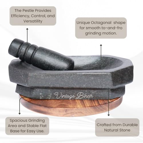 Image of Mortar pestle for kitchen, Silbatta for Chutney, Khalbatta Stone, ammikallu for kitchens small rolu rokali, idi kallu Pure Unpolished Granite Stone (Black, Length = 12 Inch)