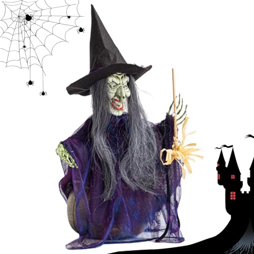 Décoration de sorcière activée par la voix avec yeux LED rouges Halloween - 2
