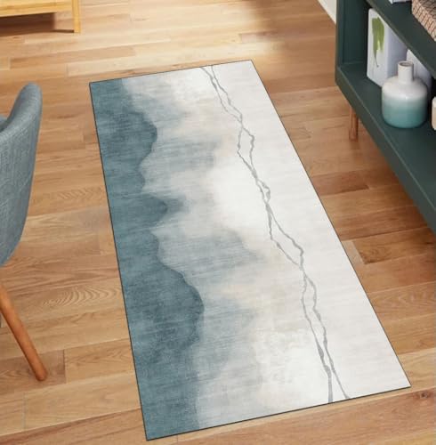 Decoración abstracta para el hogar con alfombra de pasillo gris cian lavable 2