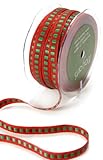 May Arts 3/8-Inch Wide Ribbon, Red with Green Squares