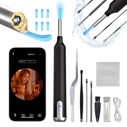 耳かき カメラ付き【2025年新モデル & 3000万画質 & 3.5mm極細レンズ】WiFi接続 iPhone/Android対応 6LEDライト搭載 IP67防水 耳内観察・クリーニング 耳掃除 写真/録画/左右反転機能 Type-C充電 日本語説明書付き 9点セット 子供から大人まで