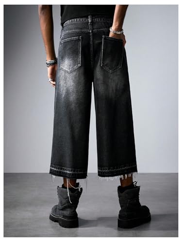 Verdusa Men's Cross Rhinestone Cropped Jeans Wide Leg Denim Pants with Pockets2