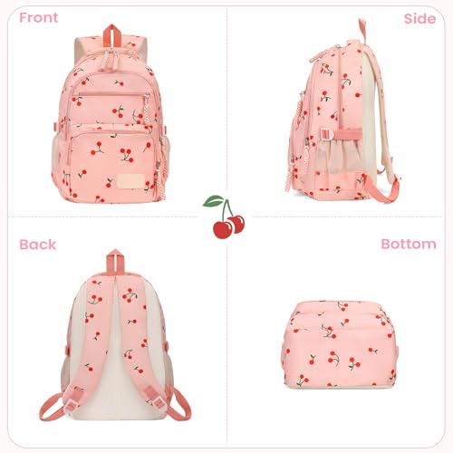 Image of Coquette Cherry Backpack - Cute Kawaii Backpack Set Aesthetic Daypack Cute Rucksack (C01 Cherry Pink)