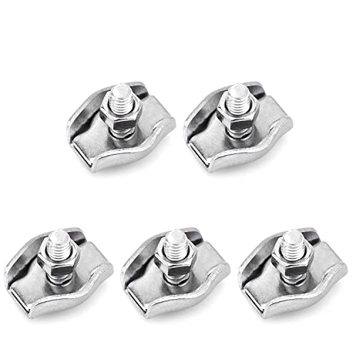 MroMax ワイヤークリップケーブルクランプ シングルワイヤーロープ ワイヤークリップ ケーブルクランプ ダブル クリップ ケーブル クランプ 板型ワイヤークリップ 304ステンレス鋼 シルバートーン M4 長さ20mm 内幅13mm 5個入り