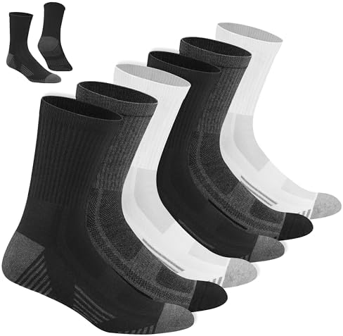 NAVYSPORT 6 Paar Herren Sportsocken aus Baumwolle | Sneaker-, Quarter- & Crew-Socken | DRI-WIK Feuchtigkeitsmanagement | Fußgewölbe-Kompression | Gepolstertes Fußbett | Verstärkte