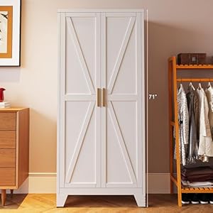 71'' Farmhouse metal Storage Cabinet with Barn Doors,Steel File Cabinet for Home Office,Kitchen Pantry 4 adjustable shelves,Freestanding Cupboard for Kitchen,for Office, Home, School (White) 71 Farmhouse metal Storage Cabinet with Barn DoorsSteel File Cabinet for Home OfficeKitchen Pantry 4 adjustable shelvesFreestanding Cupboard for Kitchenfor Office Home School White