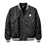 DALIX Ghost Embroidered Bomber Jacket Lightweight Zip Windbreaker Mens in Black White L Large