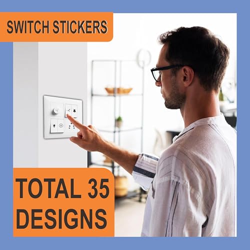 Image of S M Prints Switch Board Stickers for Home and Office - 35 Pattern 600 Pcs Self Adhesive, Modern Electric White Switch Board Covers, Transparent Stickers for Switches Stickers Pack of 4 Sheet