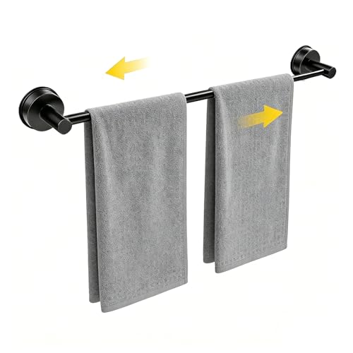 14.6 to 24 Inch Adjustable Towel Bar for Bathroom,Suction Cup Towel Rack for Bathroom Wall,Stainless Steel Wall Mount Hand Towel Holder Rod (Black)