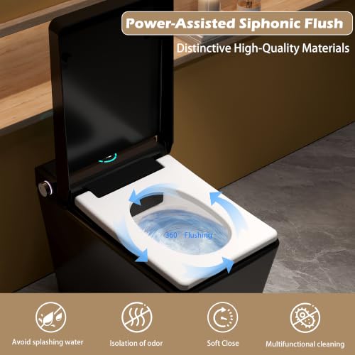 WinZo Black Smart Toilet with Bidet Built in, Tankless Bidet Toilet with Heated Seat, Auto Flush/Auto Open/Close, Instant Warm Water & Dryer, Night Light, LED Display for Modern Bathroom, Matte Black miniatura 5