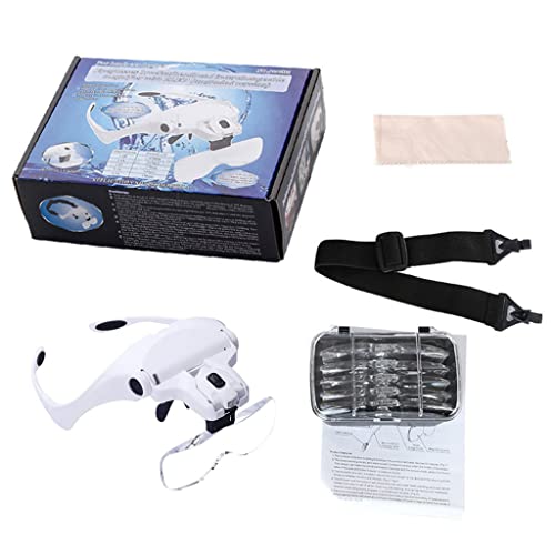 YZYDF for Head Mounted Repair Magnifier 1.0X 1.5X 2.0X 2.5X 3.5X Adjustable Magnifier 5 Lens Loupe LED Magnifie