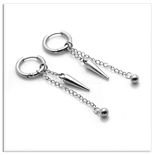 Xusamss Punk Jewelry Stainless Steel Huggie Hinged Earrings Spike Long Chain Dangle Drop Hoop Earrings3