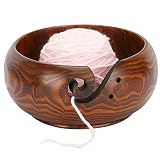 LOOEN Wooden Yarn Bowl Holder Rosewood,Knitting Wool Storage Basket Round with Holes Handmade Craft