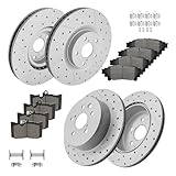 Fraxle Front and Rear Drilled & Slotted Disc Brake Rotors Ceramic Brake Pads Kit for Lexus GS200t, GS350, GS450h, IS200t, IS300, IS350, RC200t, RC300, RC350