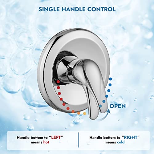 Cinwiny Single Function Shower Handle Valve Trim Kit With Cartridge Pressure Balancing Shower Valves Wall Mount Brass Rough-In Valve Single Handle Shower Valve Mixer,Polished Chrome #TOP7
