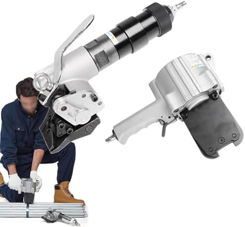 High Tensile Pneumatic Steel Strapping Machine - Portable Heavy Duty Packaging Tensioner & Cutter Sealer for 1.25" (32mm) Straps - Ideal for Baling and Securing Packages
