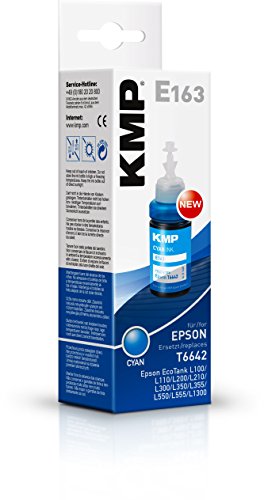 KMP Tintenflaschen für Epson EcoTank L355, L555, E163, cyan pigmented