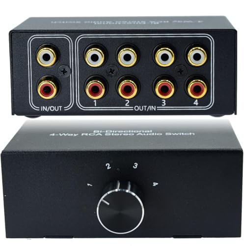 No Noise 4 Way 1 in 4 Out or 4 in 1 Out Audio Sound selector RCA Female Stereo 4 Channel Splitter switcher Box Switching No External Power