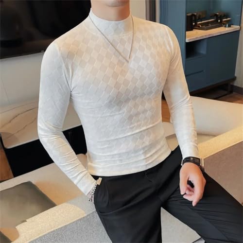 Men's Half High Collar Knit Long Sleeves Soft Elastic Slim Fit Casual Clothing Top2