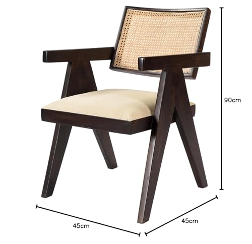 Image of GK Int Premium Solid Wood Cane Accent Chair with Cushion | Handwoven Rattan Backrest Armchair | Mid-Century Modern Wooden Lounge Chair for Living Room, Dining Room & Office (Walnut Brown)
