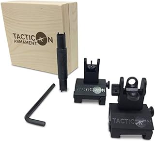Tacticon Flip Up Iron Sights for Rifle Includes Front Sight Adjustment Tool | Rapid Transition Backup Front and Rear Iron Sight BUIS Set Picatinny Rail and Weaver Rail