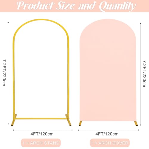 Metal Arch Stand and Cover Set,1 Light Pink Spandex Fitted Backdrop with 1 Gold Wedding Arched Stand Frame for Parties Birthday Baby Shower Bridal Banquet Decoration (7.2FT) by HAISIWLKJ - Used condition - Image 2
