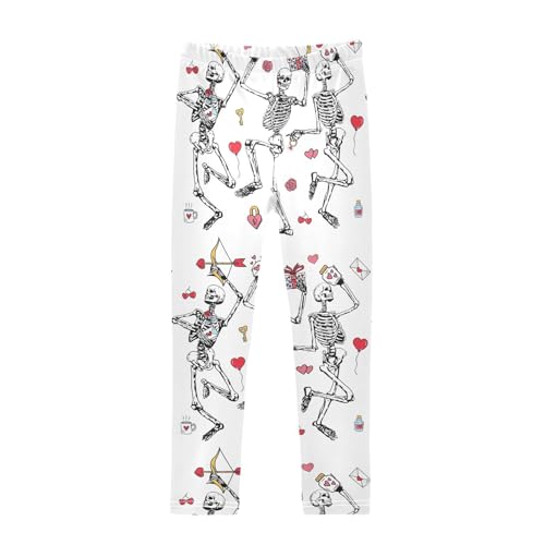 Skeleton Valentine Dancing Girls Leggings,Workout Leggings for Girls Toddler Athletic Leggings Size for 3-10T
