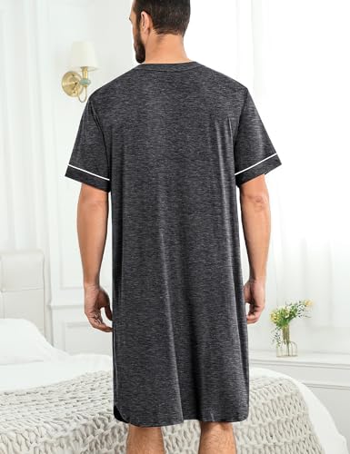 Image of SWOMOG Mens Nightgown Short Sleeve Lounge, Sleep Henley Shirt Pajama Big & Tall Nightshirt Comfy Nightwear M-3XL