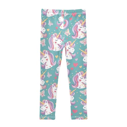 Cute Unicorn Face Girls' Leggings Toddler Doodles Butterflies Kids Yoga Pants Dance Active Tights 4T2