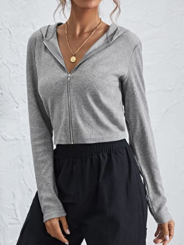 RAOGE Jackets Women for Jackets - Zip Up Rib-Knit Hooded Jacket (Size : Small)3