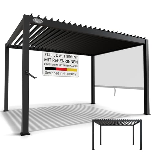 Juskys Lamellendach Tahiti 3x4 m - Stahl Pergola - Terrassenüberdachung stabil & wetterfest - Überdachung für Garten & Terrasse - Bausatz Anthrazit