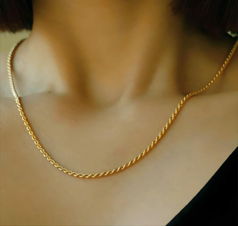 14K Solid Yellow Gold Twisted Rope Chain Necklace, Diamond Cut Classic Chain, 1.5mm,2mm,3.2mm and 4.2mm Gift for Men & Women (Available in 16 to 36 Inch Lengths) - Image 3