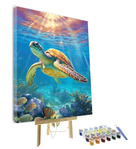 Peinture par numéros kit adultes tortue de mer acrylique océan poisson DIY