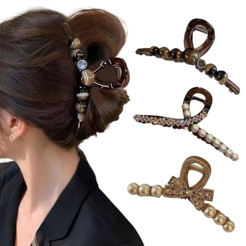 Ypkia 3 Stück Haarklammer Perlen Groß Haarspangen Damen Kristall Krallen Clips Set Haarschmuck Für Frauen Und Mädchen