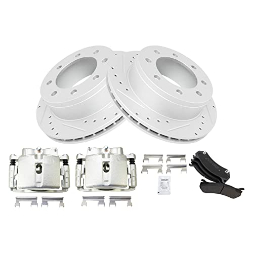 Image of TRQ Performance Rear Brake Calipers Ceramic Pads Drilled Rotors Compatible with Avalanche Suburban Yukon