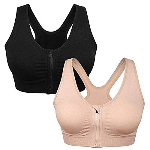 WANAYOU Women's Front Zipper Closure Sports Bra Padded Workout Yoga Bras
