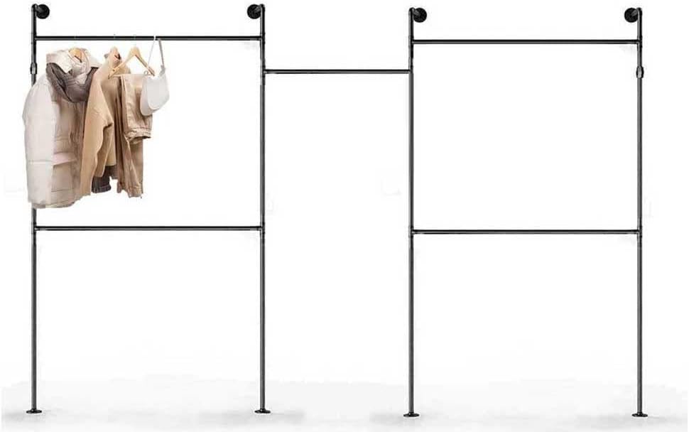 SERENITA Perchero industrial de tubería, barra colgante para armario, montado en la pared multiusos (84 x 114 pulgadas, negro)