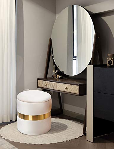 Deerun Round Velvet Storage Ottoman Foot Rest Stool/Upholstered Footstool/Side Table Seat Make Up Stool With Stainless Steel Band, Pack Of 2 (Beige) #TOP6