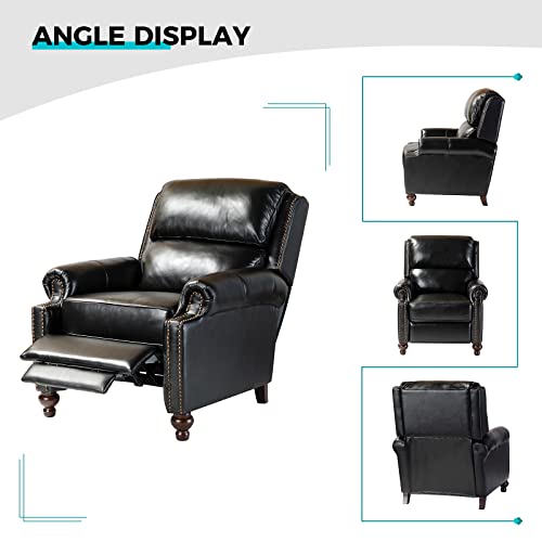 Hulala Home Genuine Leather Recliner Chair, Classic And Traditional Push Back Recliner Chair For Living Room, Adjustable Leather Cigar Chair Recliner Vintage Sofa With Nail Head Trim,Black-S2 #TOP2