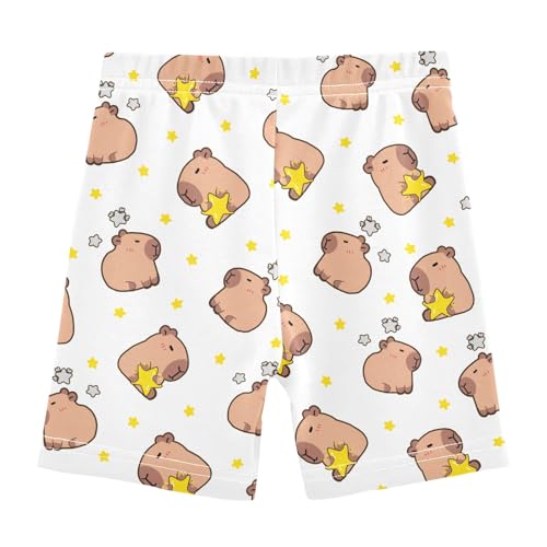 Capybara with Little Stars Girls Shorts Elastic Waist Sports Shorts Girls Leggings Pants for 4-10 Years2
