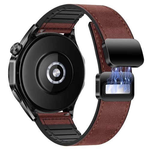 Image of AONES Watch Strap Leather Silicone Magnetic Belt 20mm Compatible for Compaq Q Watch Balance Smartwatch Band