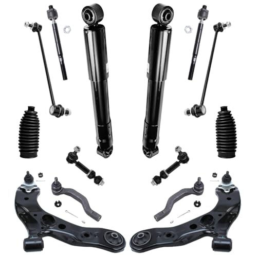 Image of Detroit Axle - 3.5L Front 16pc Suspension Kit for 2006-2012 Toyota RAV4 2007 2008 2009 2010 2011, 2 Ready Struts 2 Rear Shock Absorbers 2 Lower Control Arms 4 Tie Rods 4 Front Rear Sway Bars 2 Boots