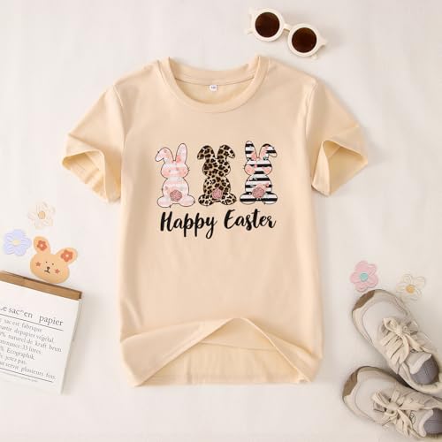 CM C&M WODRO Happy Easter Shirts for Kid Girls Leopard Floral Bunny Graphic T-Shirt Short Sleeve Funny Cute Rabbit Tees Tops4